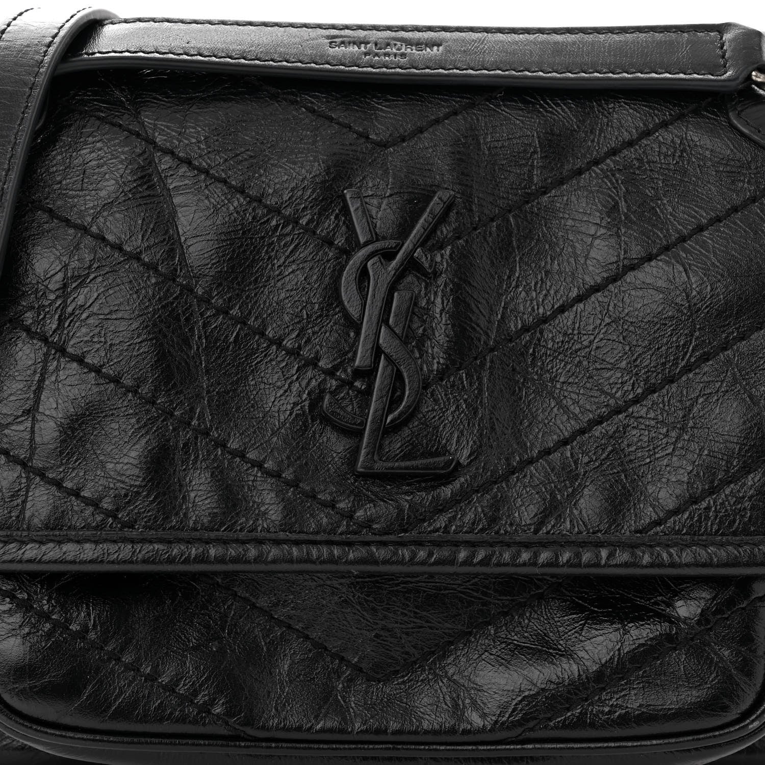 Saint Laurent Crinkled Calfskin Matelasse Monogram Baby Niki Chain Satchel Black 9 of 11