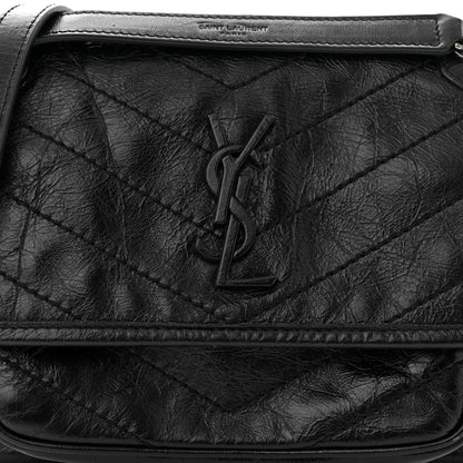 Saint Laurent Crinkled Calfskin Matelasse Monogram Baby Niki Chain Satchel Black 9 of 11