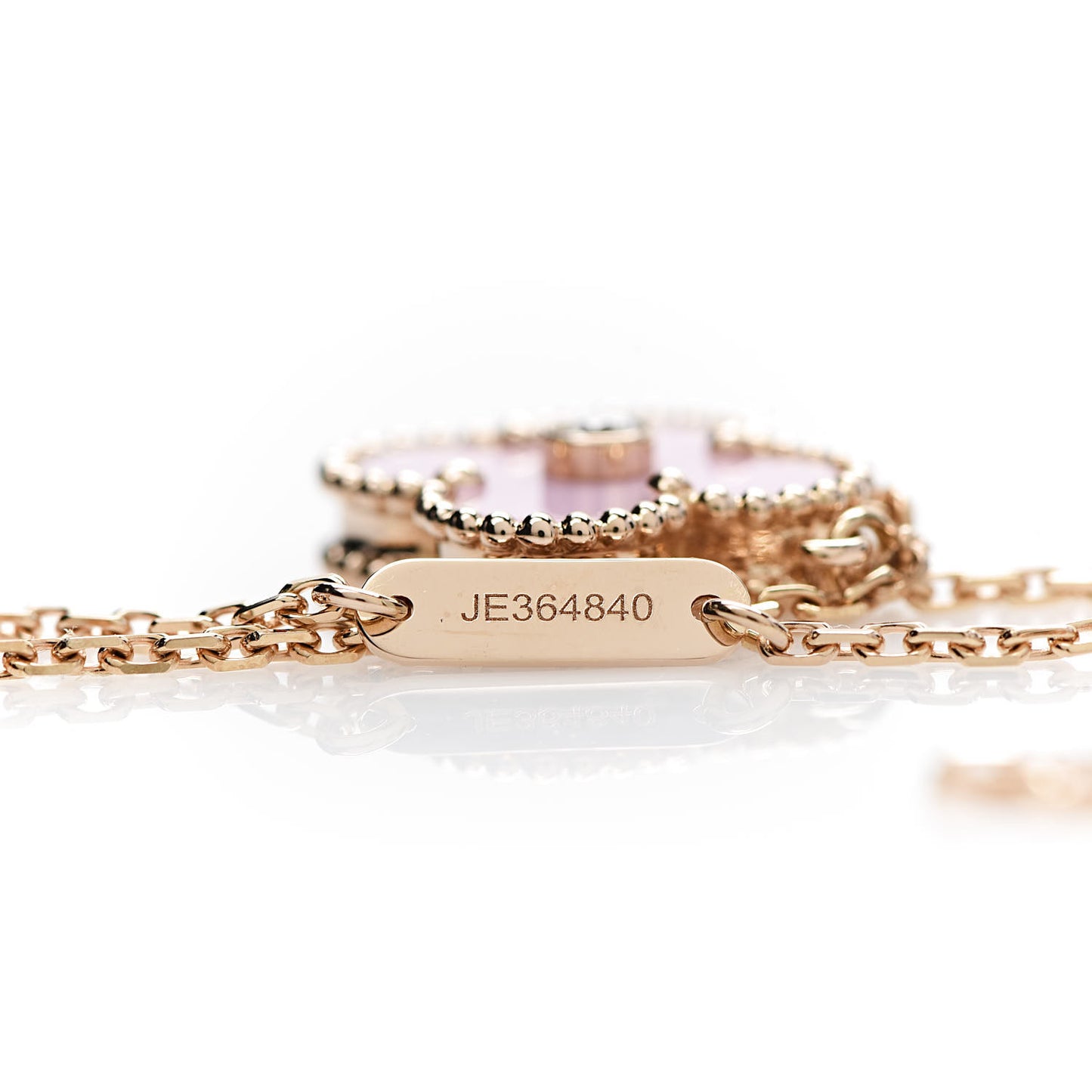 18K Rose Gold Diamond Pink Porcelain Vintage Alhambra Pendant Necklace