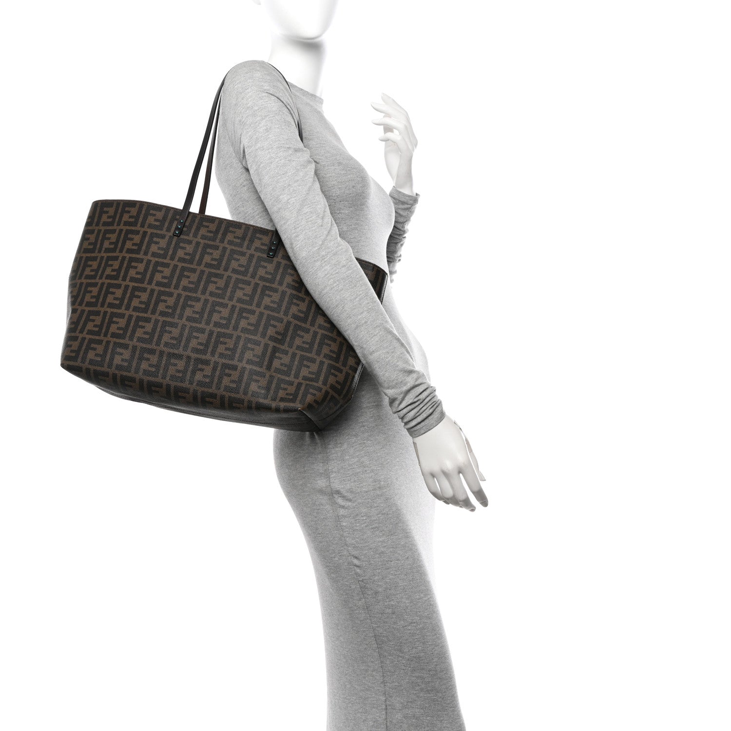 Fendi Zucca Spalmati Medium Roll Tote Tobacco Pavone 2 of 10