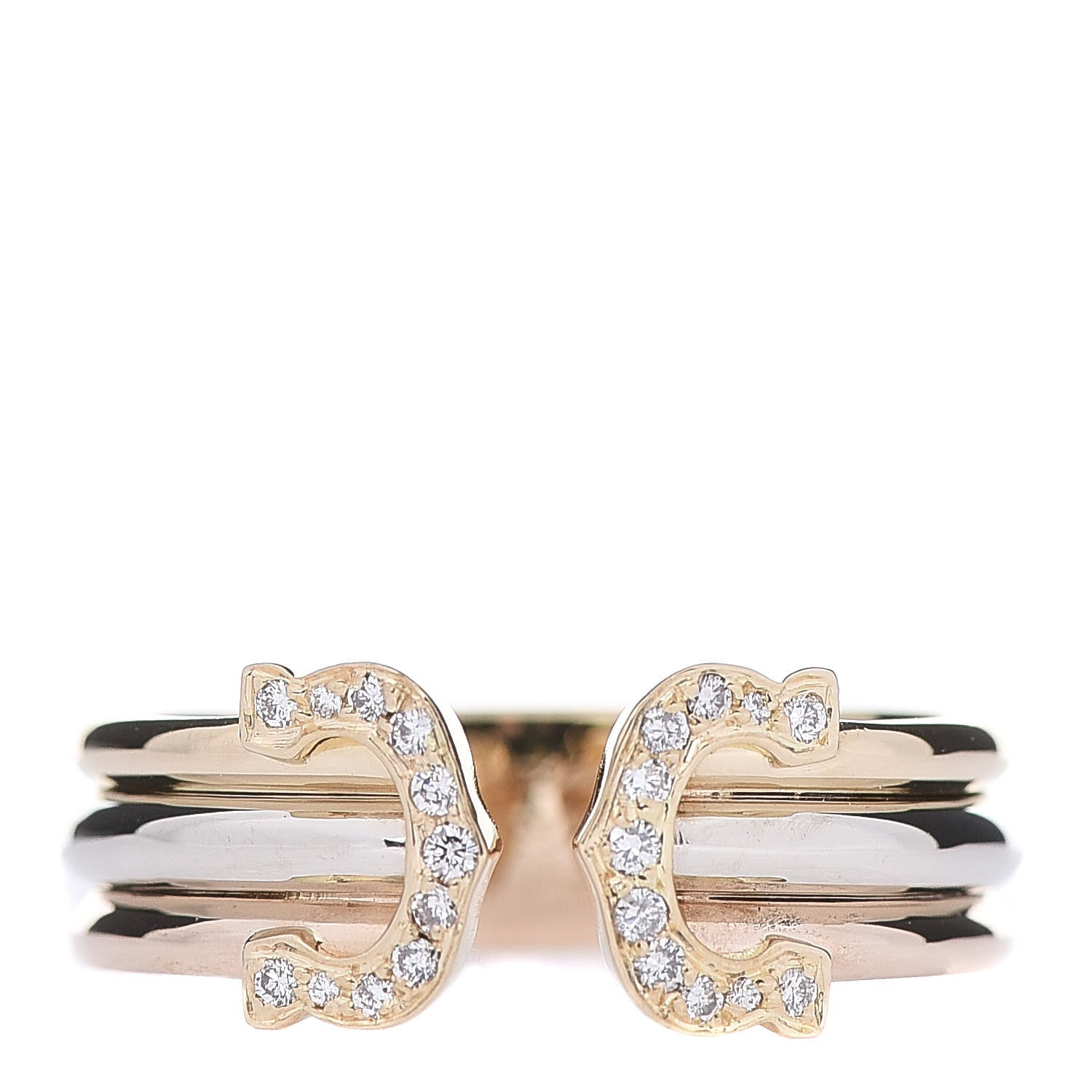 Cartier 18K Pink Yellow White Gold Diamond C De Ring 54 7 1 of 4