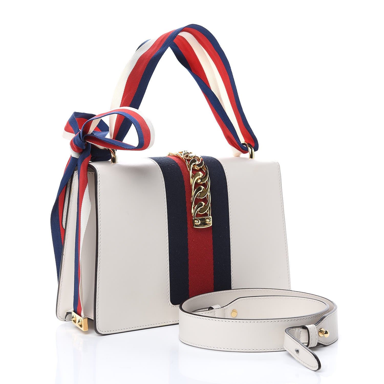 Gucci Calfskin Embroidered Small Sylvie Shoulder Bag White 3 of 11