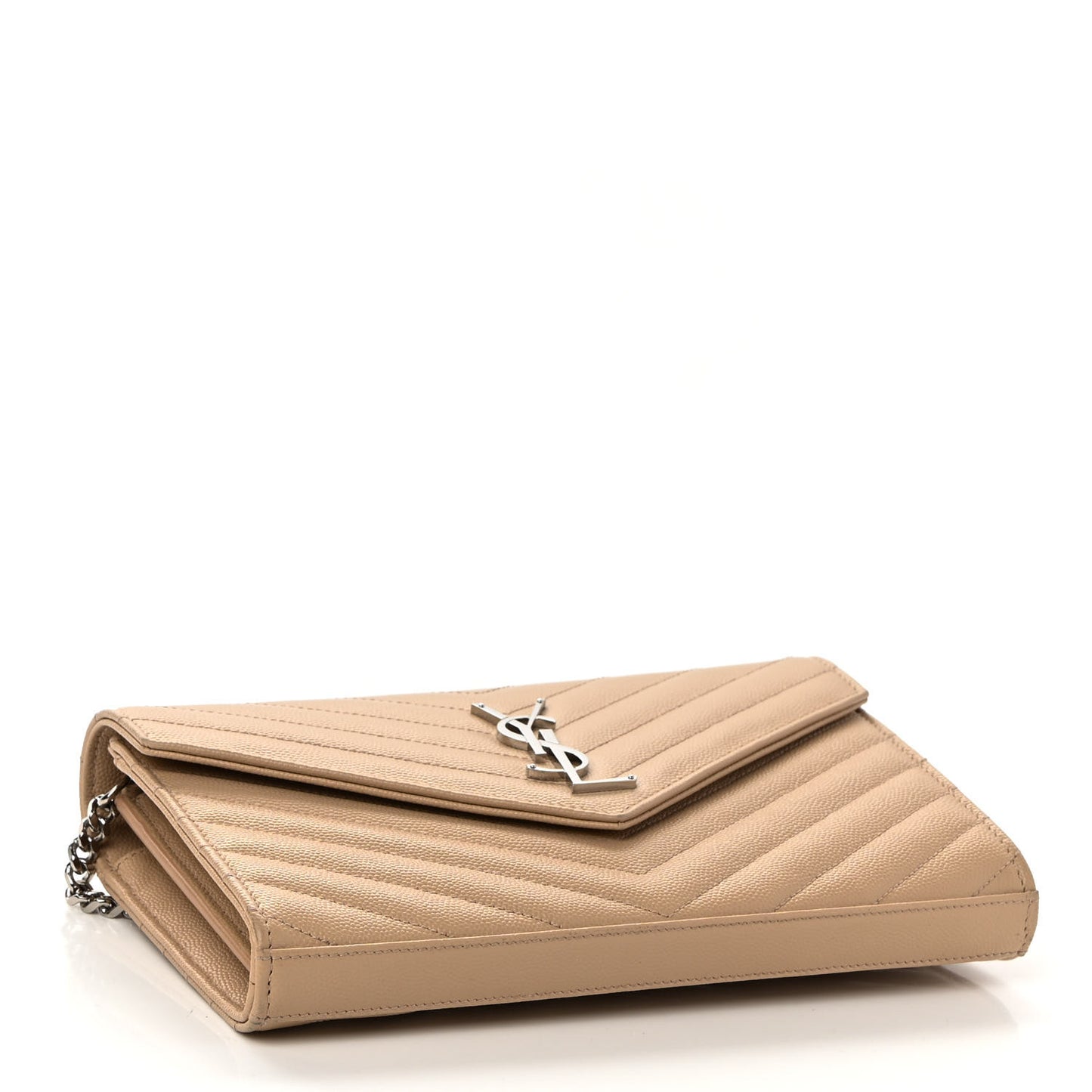 Grain De Poudre Matelasse Chevron Monogram Chain Wallet Nude Powder