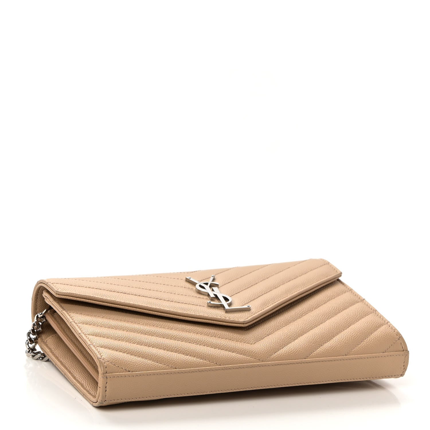Saint Laurent Grain De Poudre Matelasse Chevron Monogram Chain Wallet Nude Powder 4 of 12