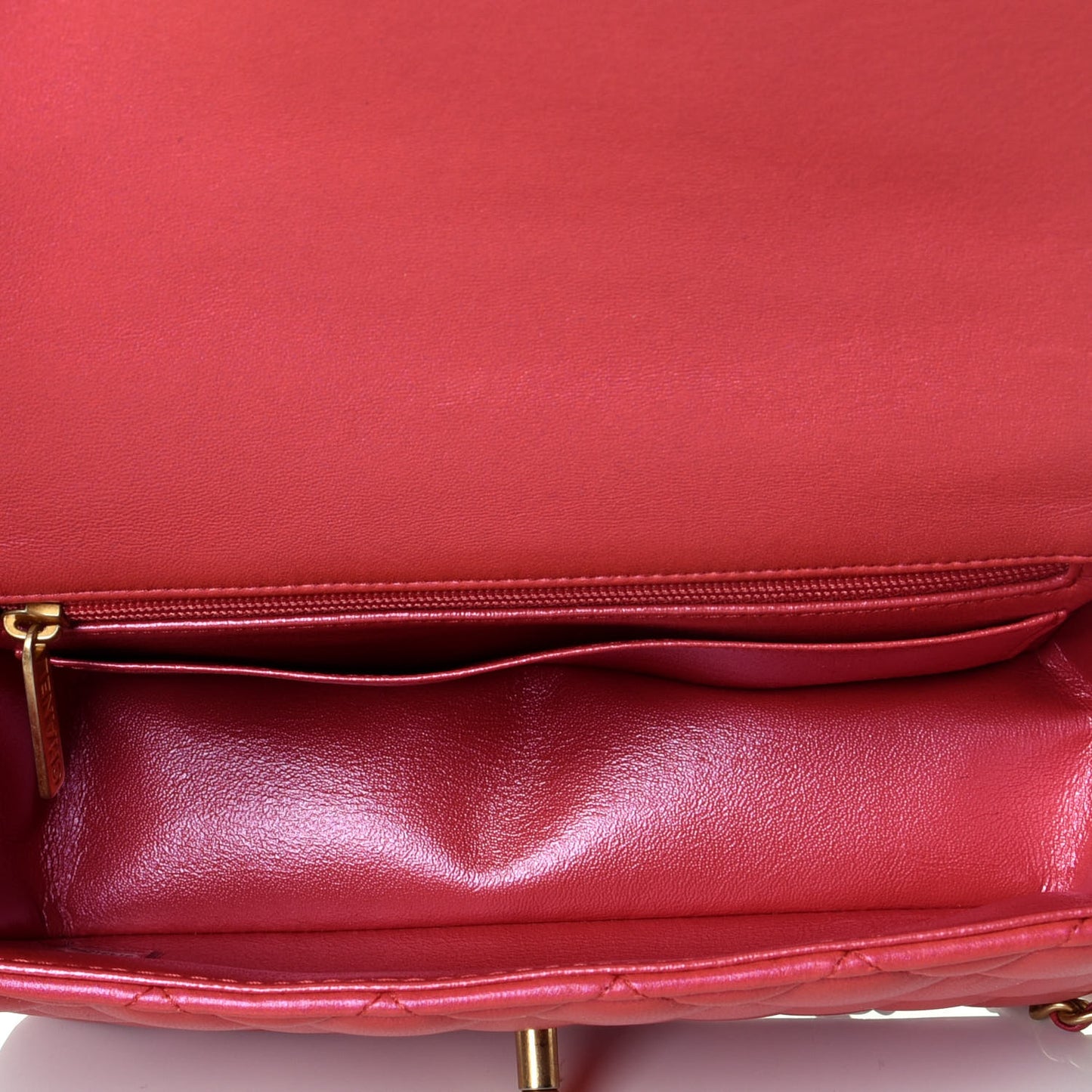Iridescent Lambskin Quilted Mini Top Handle Rectangular Flap Red