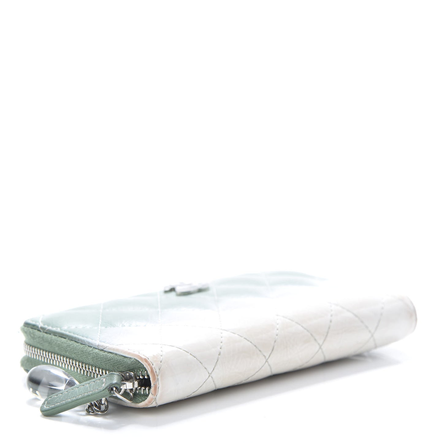 Faded Patent Calfskin Quilted Small Zip Around Wallet Green