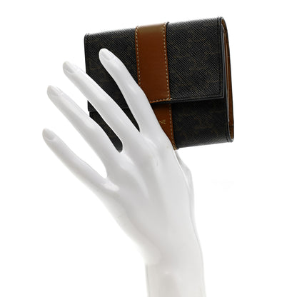 Celine Canvas Triomphe Lambskin Folded Compact Wallet Tan 2 of 8