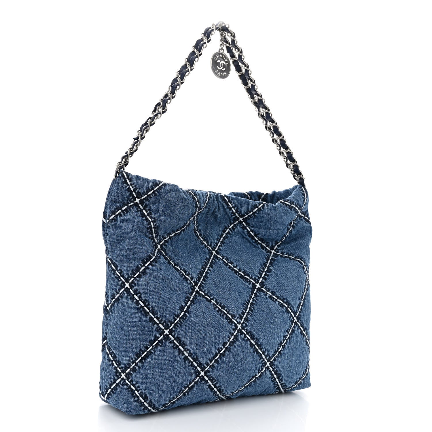 Chanel Denim Quilted Stitched Small Chanel 22 Blue 4 of 11