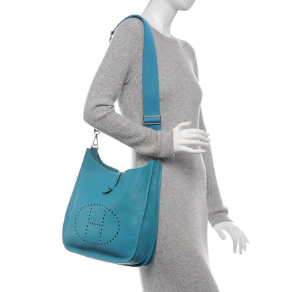 Hermes Taurillon Clemence Evelyne III GM Turquoise 2 of 6
