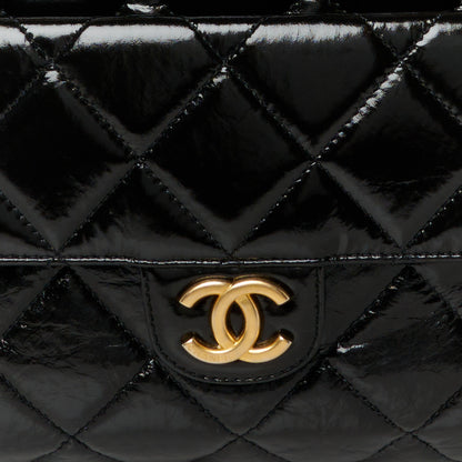 Chanel Shiny Crumpled Calfskin Quilted Large Bowling Bag Black 8 of 11