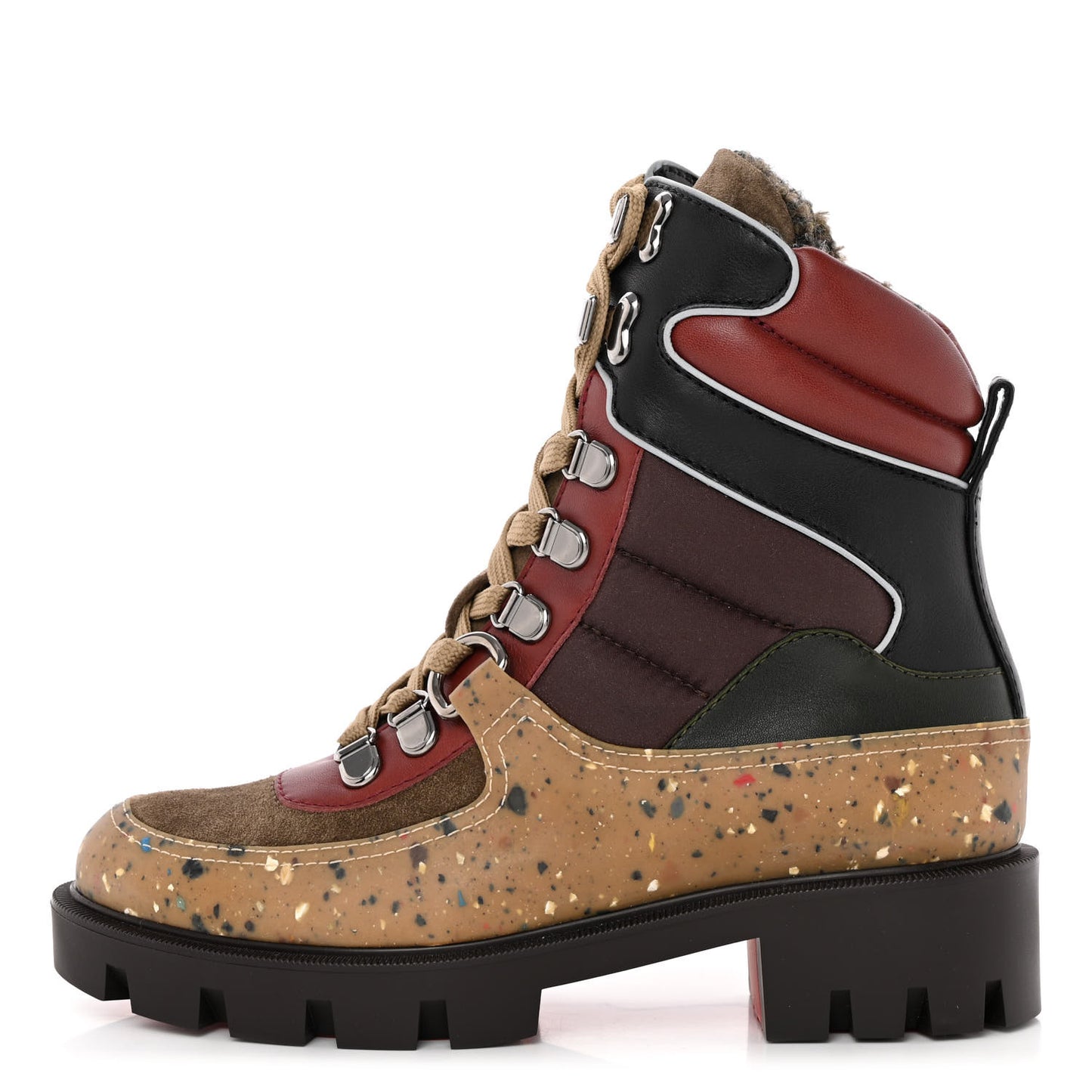 Calfskin Canvas Elaneva Flat Hiking Boots 36.5 Multi