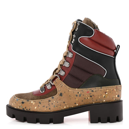 Christian Louboutin Calfskin Canvas Elaneva Flat Hiking Boots 36.5 Multi 1 of 11