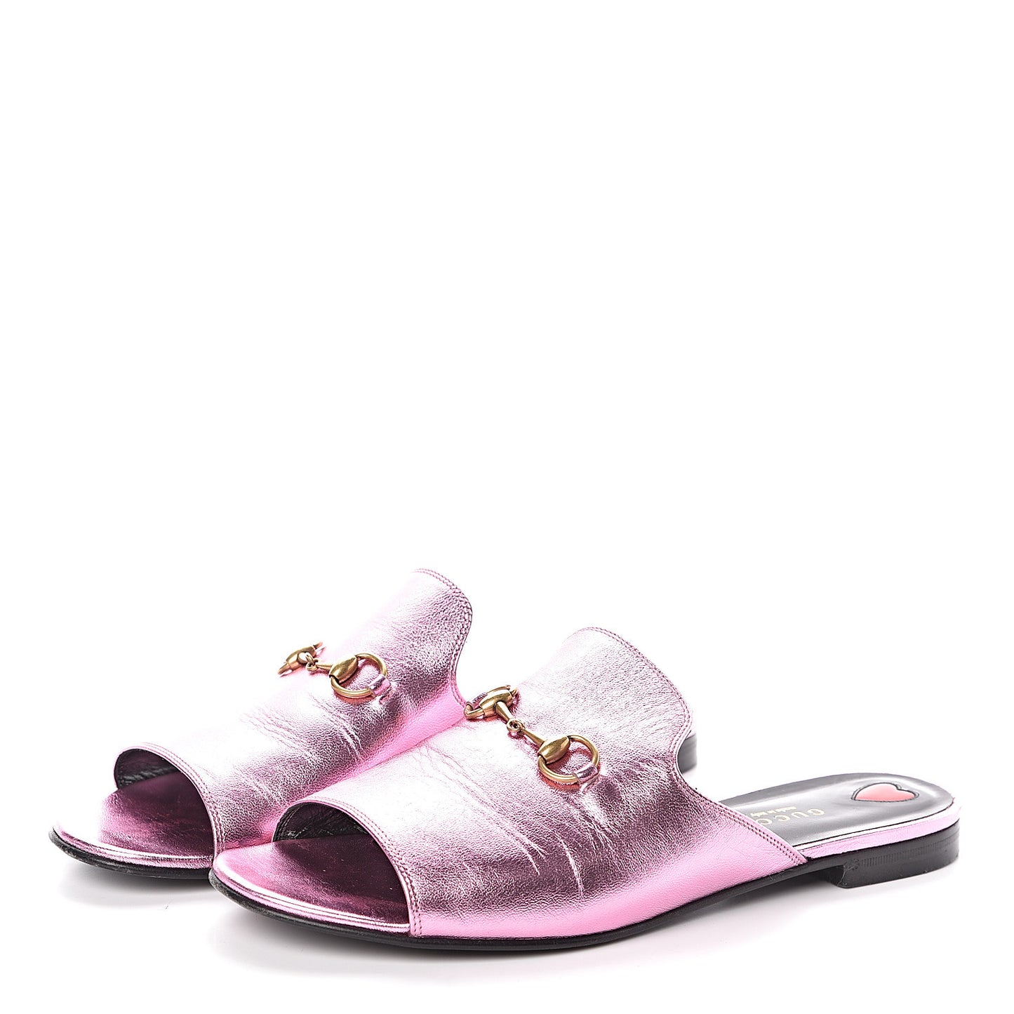 Metallic Malaga Kid Horsebit Slide Sandals 39.5 Rosa