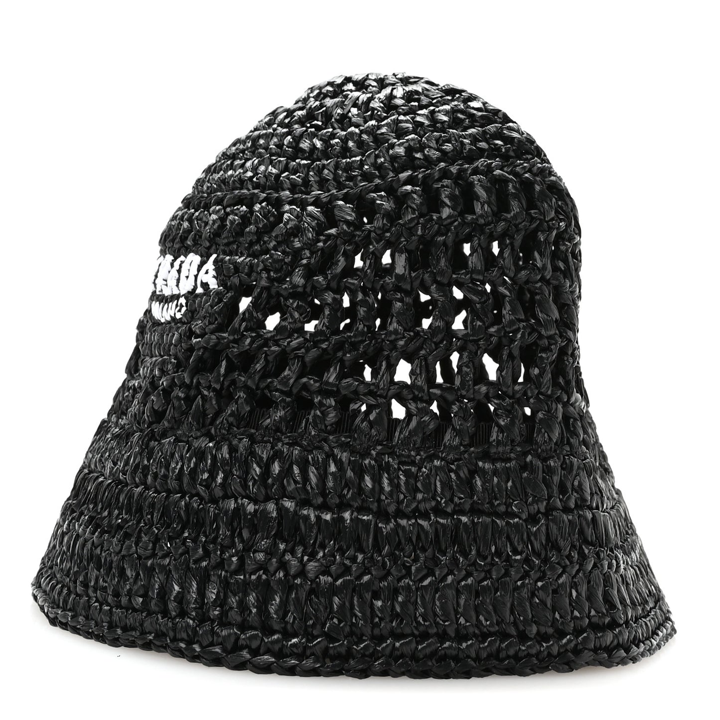 Yarn Raffia Effect Crochet Logo Embroidered Womens Bucket Hat S Black