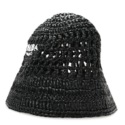 Prada Yarn Raffia Effect Crochet Logo Embroidered Womens Bucket Hat S Black 1 of 9