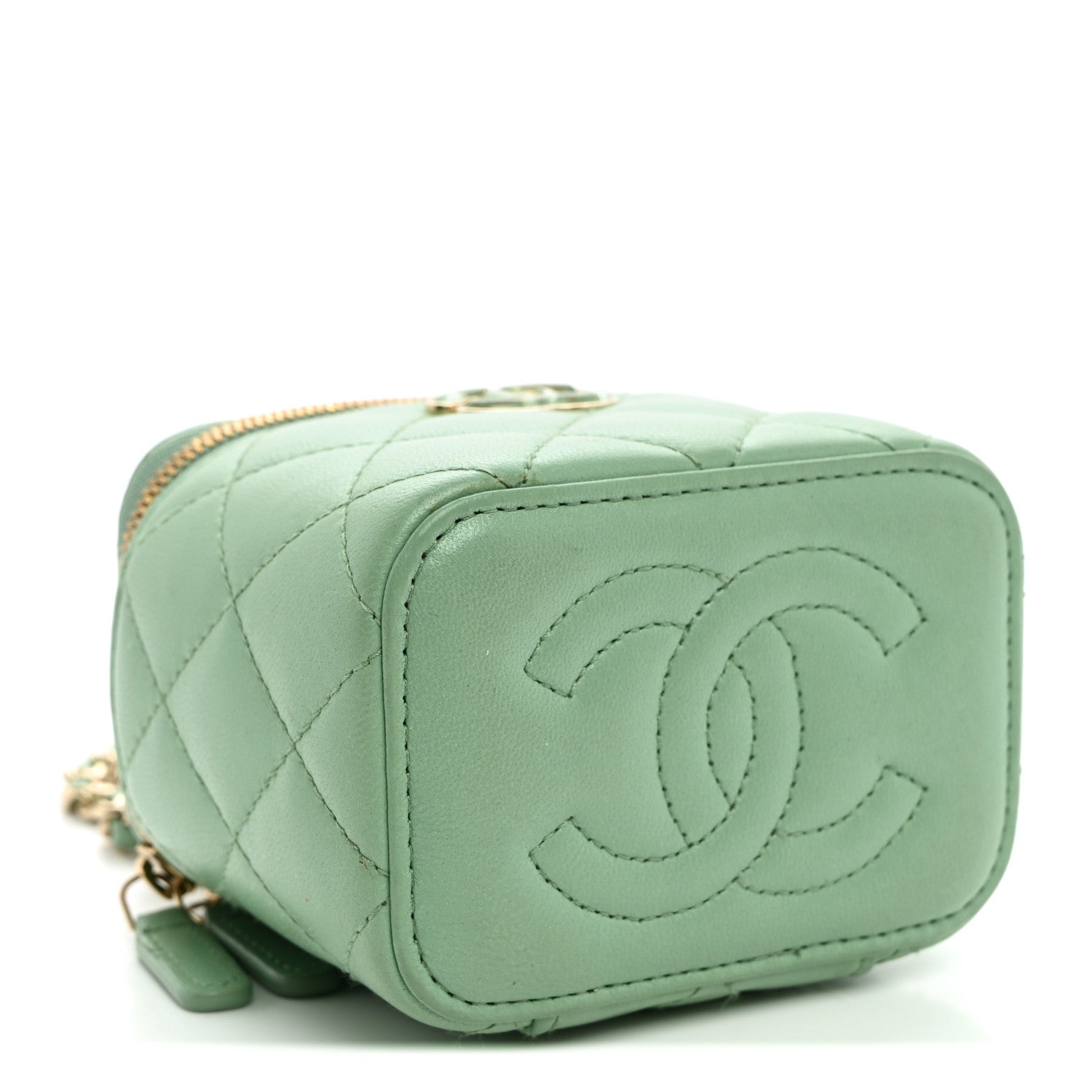 Chanel Lambskin Resin Quilted Mini Heart Mini Vanity Case With Chain Light Green 4 of 10