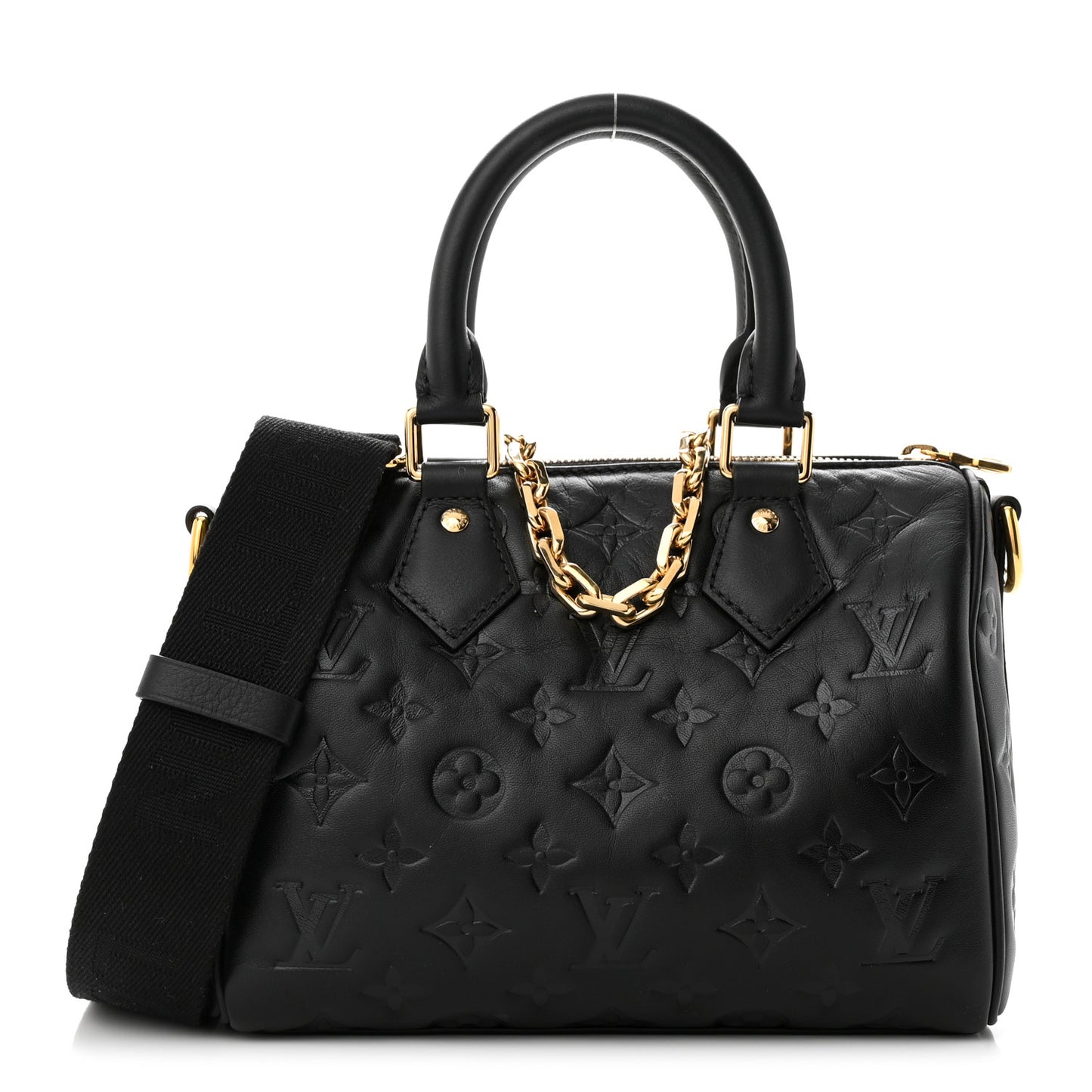 Lambskin Embossed Monogram Speedy 22 Bandouliere Black