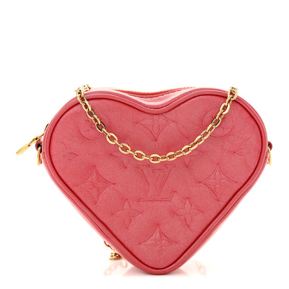 Louis Vuitton Lambskin Embossed Monogram Fall In Love Sac Coeur Heart Chain Bag Lipstick Red 1 of 12