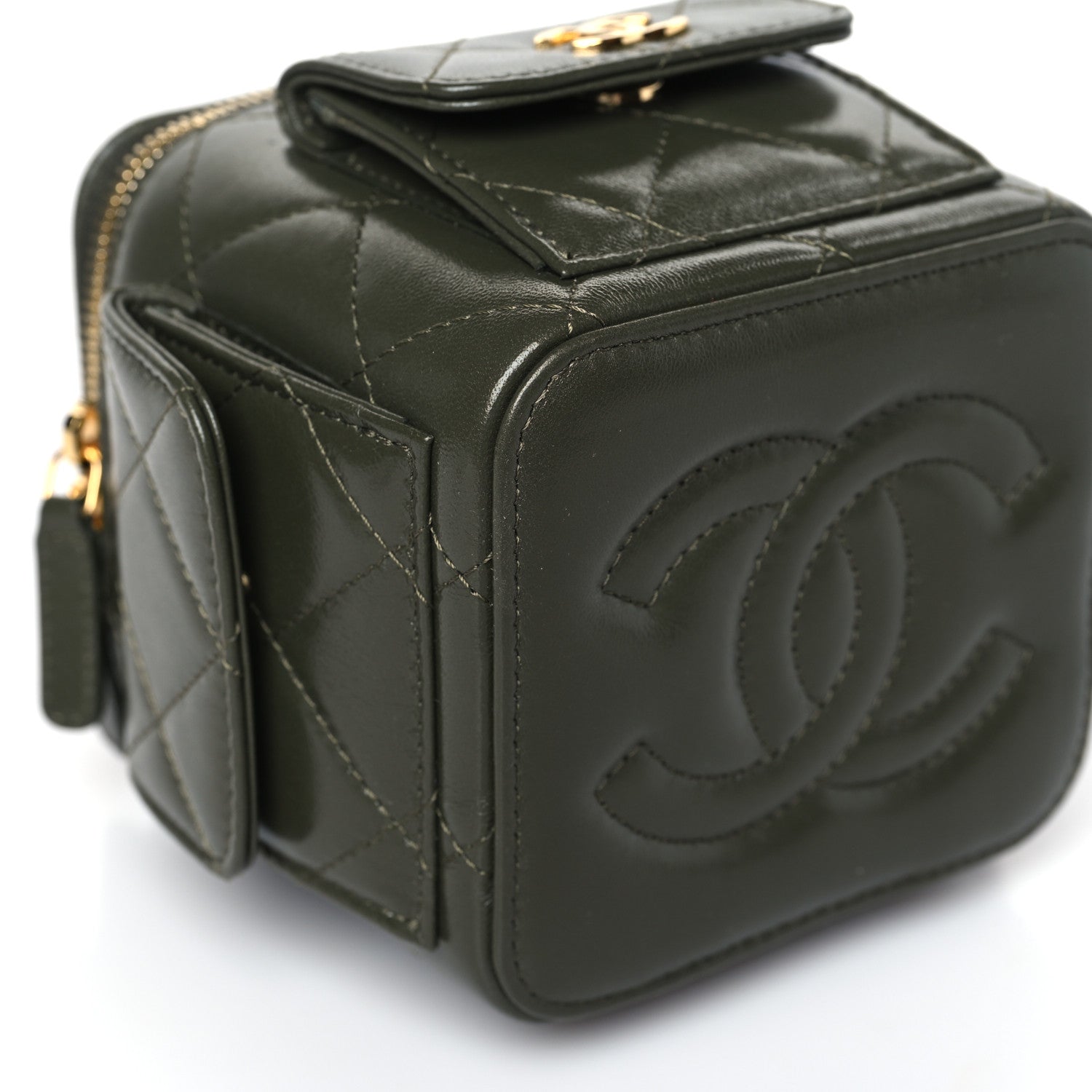 Chanel Lambskin Quilted Polly Pocket Top Vanity With Chain Khaki 8 of 9