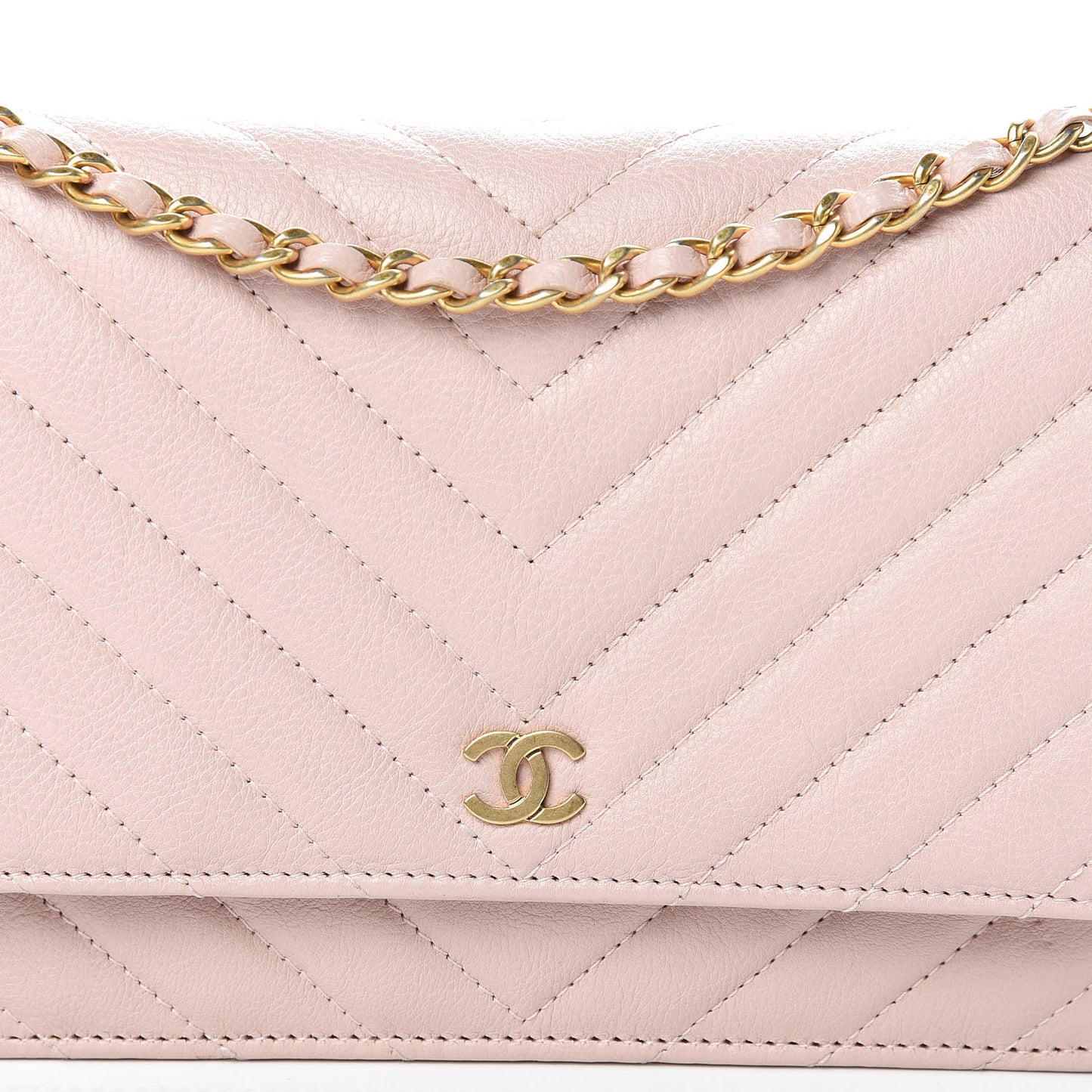 Calfskin Chevron Quilted Wallet On Chain WOC Pink