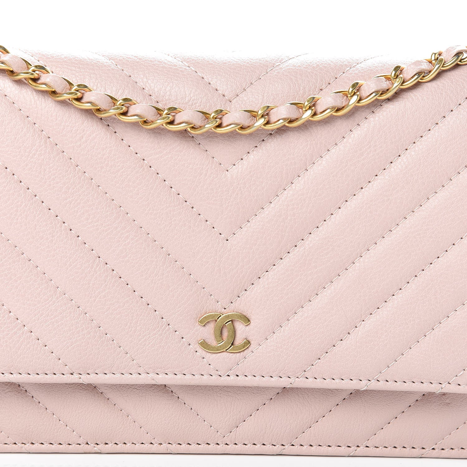 Chanel Calfskin Chevron Quilted Wallet On Chain WOC Pink 9 of 16