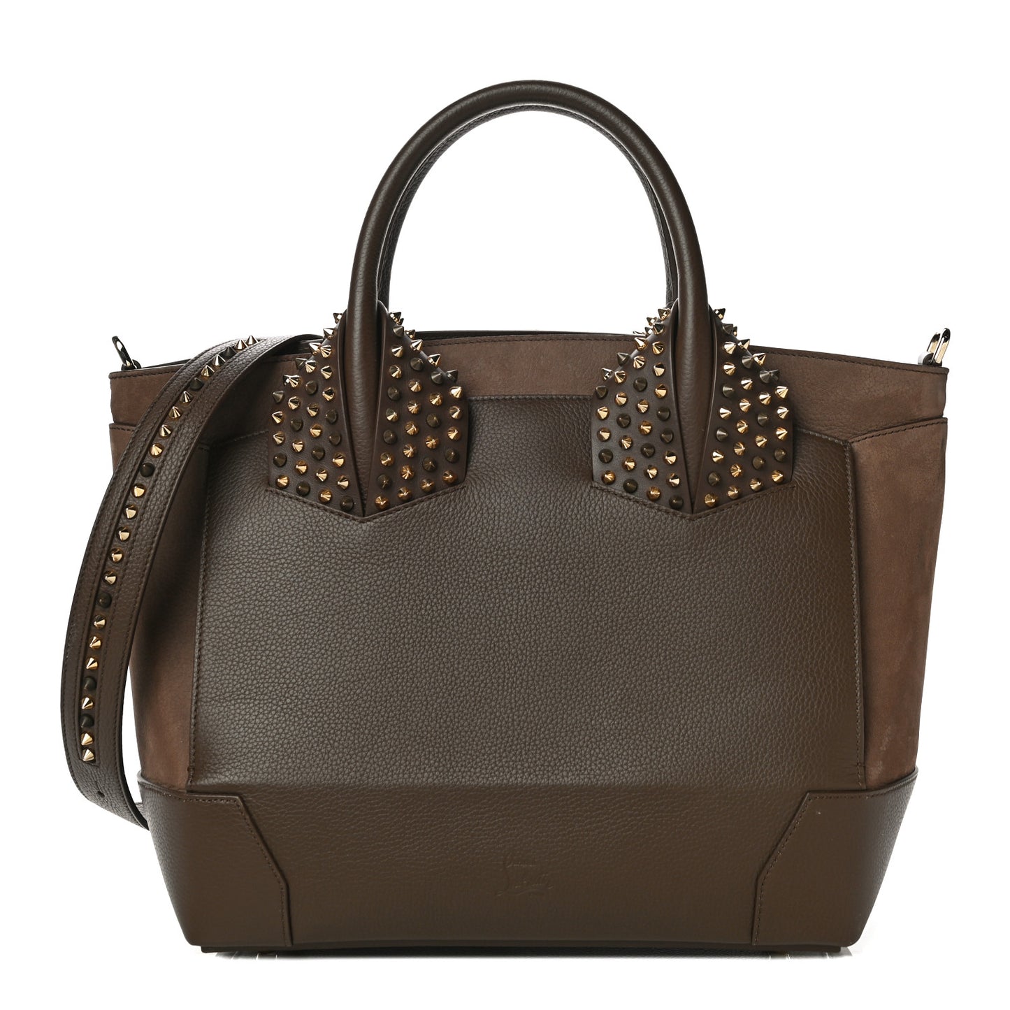 Suede Grained Calfskin Studded Large Eloise Satchel Brown