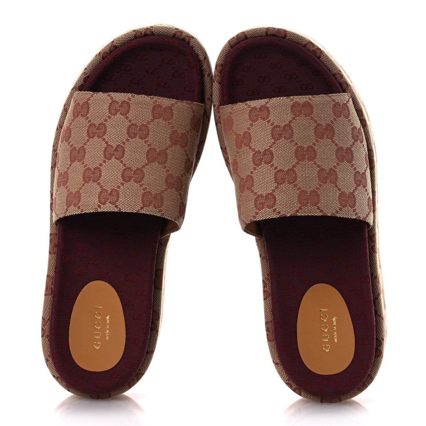 Canvas GG Monogram Angelina Platform Slide Sandals 39 Beige Ruggine
