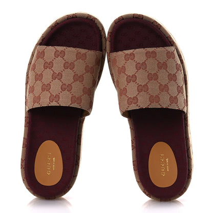 Gucci Canvas GG Monogram Angelina Platform Slide Sandals 39 Beige Ruggine 2 of 11