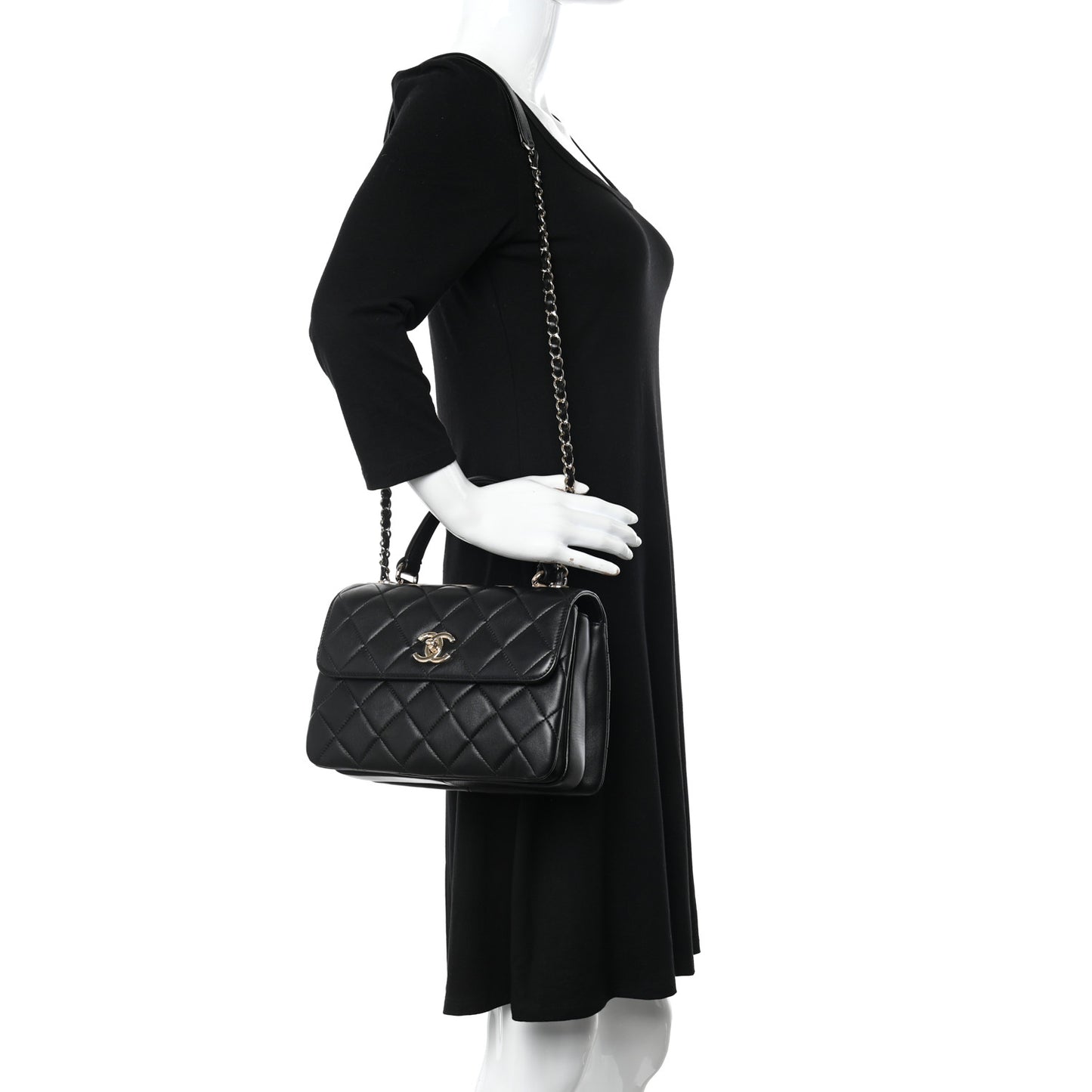 Lambskin Quilted Small Trendy CC Dual Handle Flap Bag Black