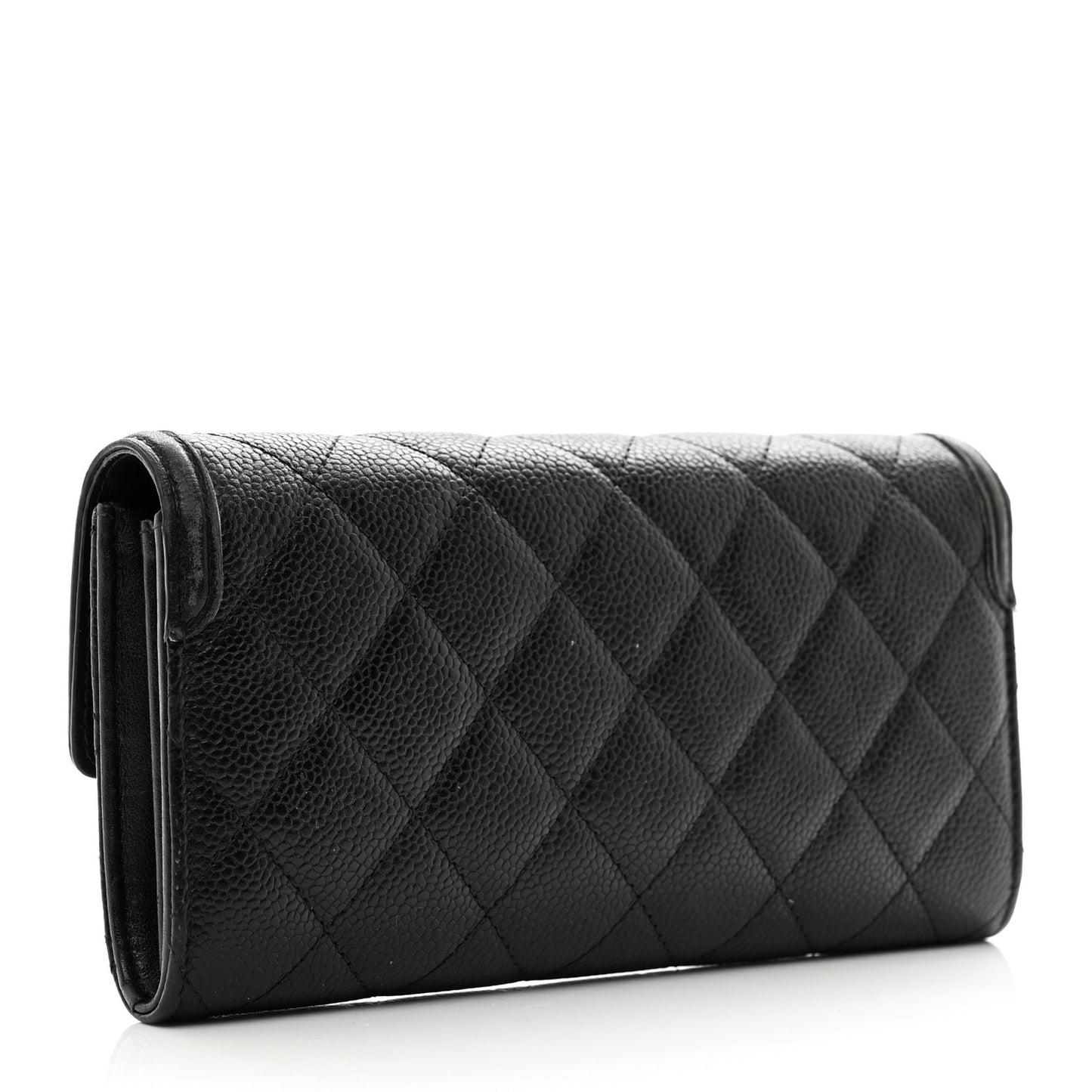 Caviar Quilted Filigree Large Gusset Flap Wallet Black