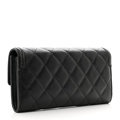Chanel Caviar Quilted Filigree Large Gusset Flap Wallet Black 3 of 10