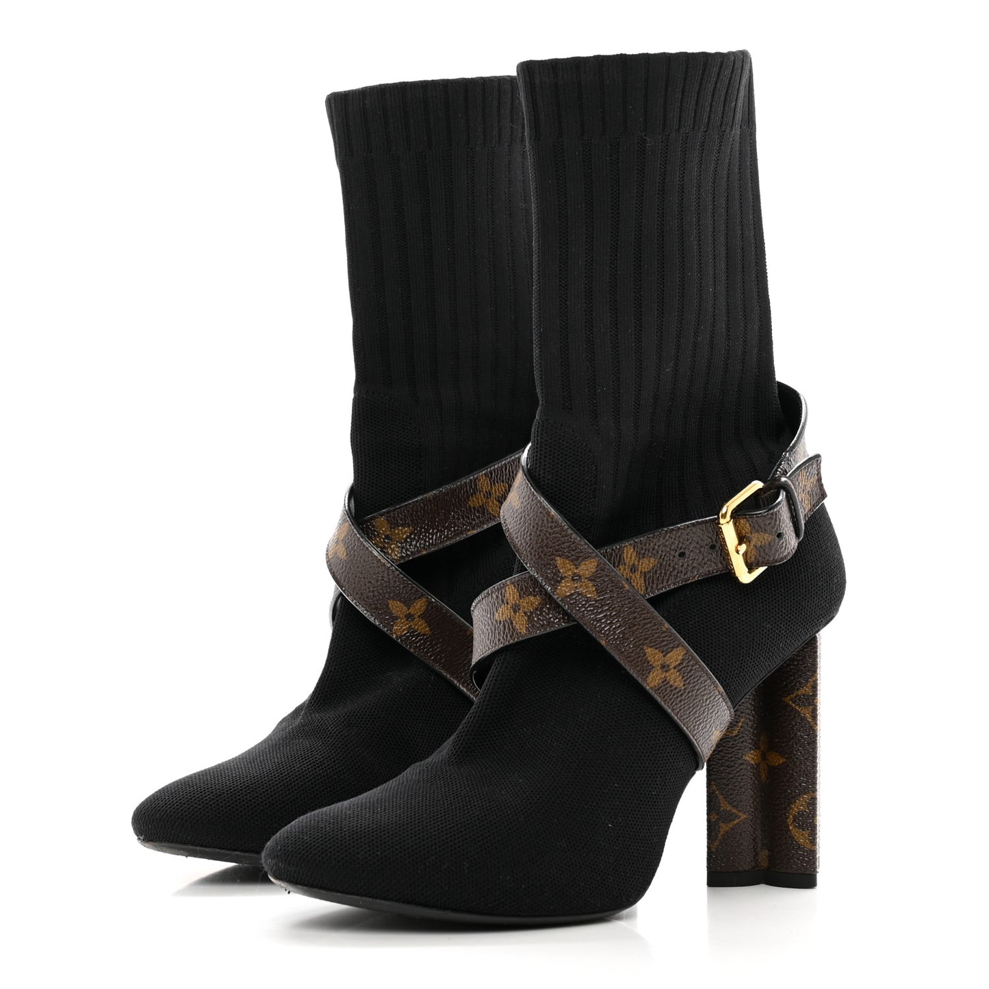 Monogram Stretch Fabric Silhouette Ankle Boots 38 Black