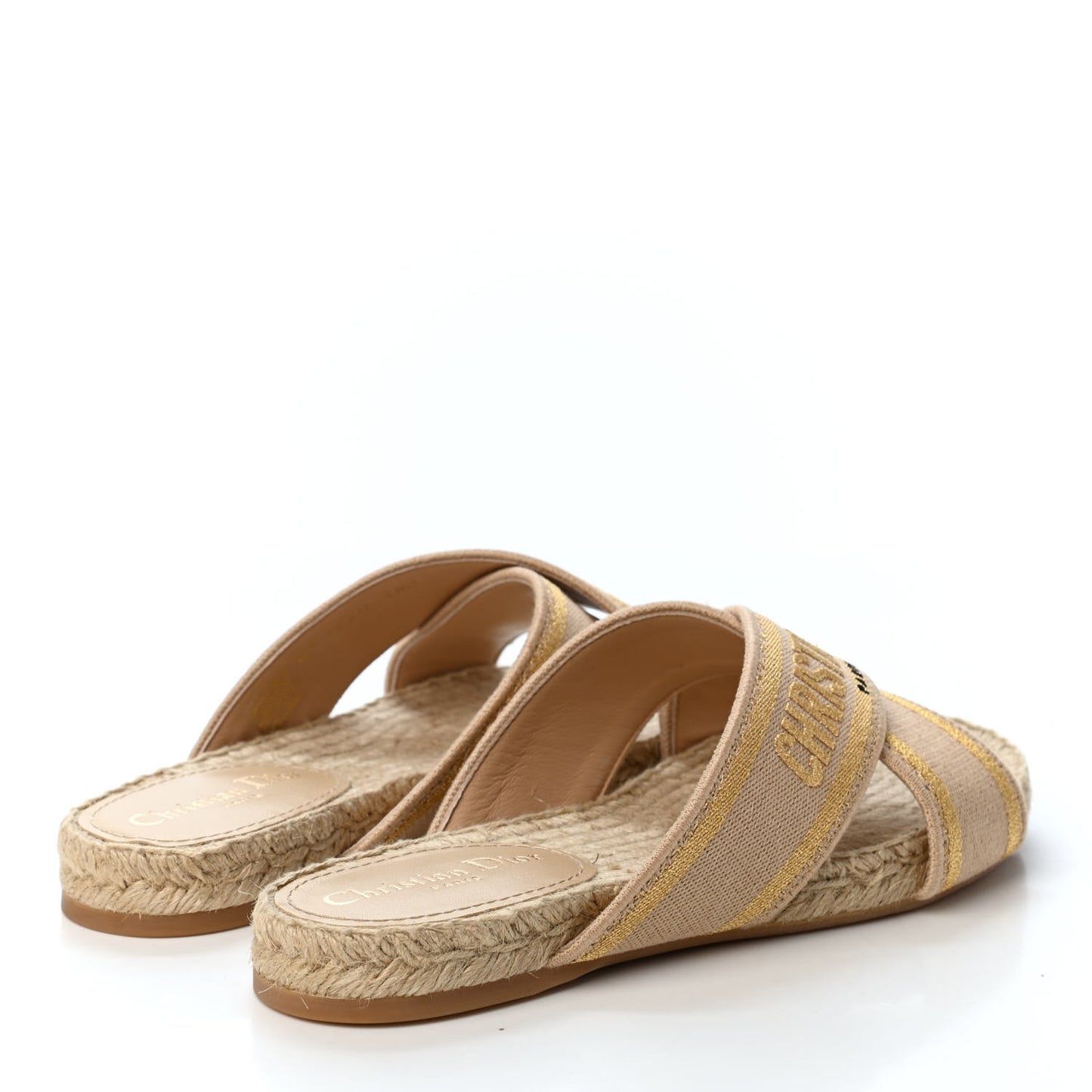 Canvas Embroidered Granville Espadrille Crisscross Flat Slide Sandals 38 Gold