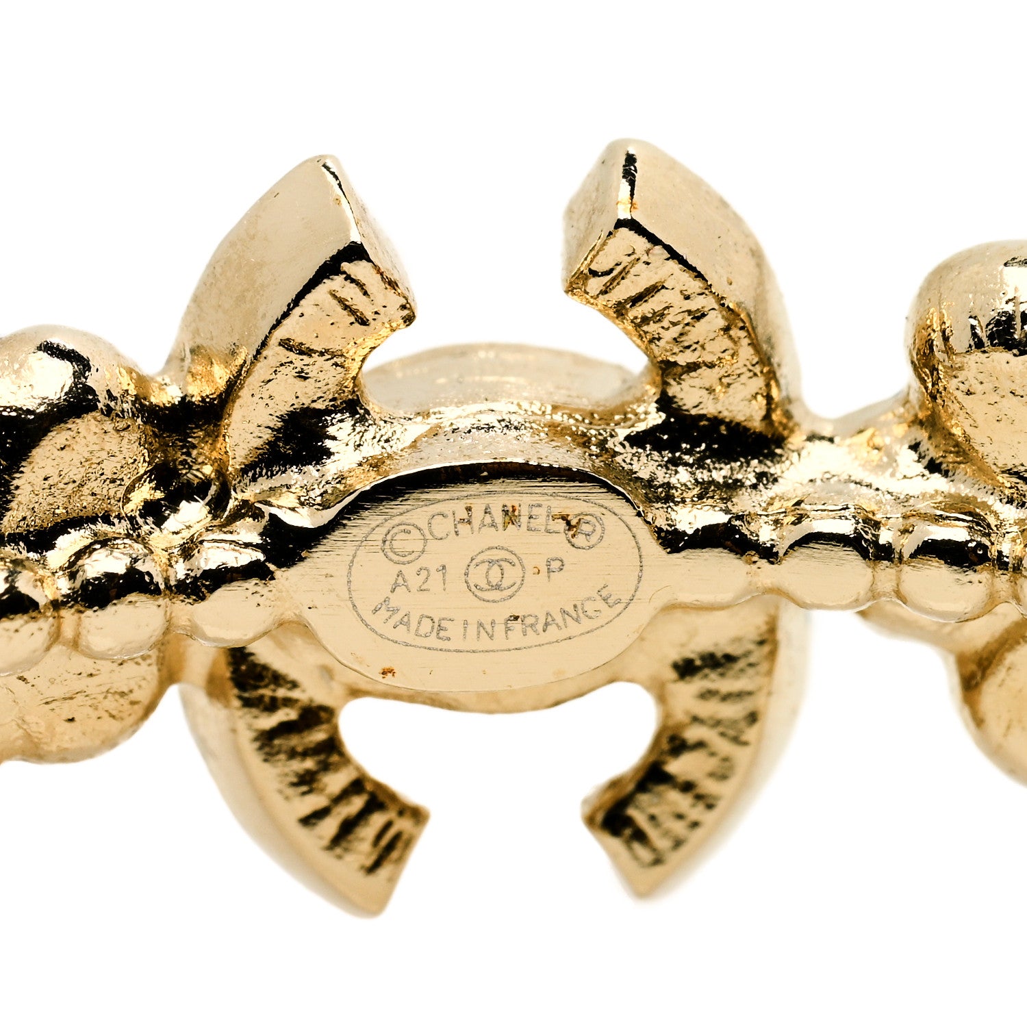 Chanel Metal Strass Crystal Flower CC Hoop Earrings Gold Black White 3 of 4