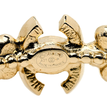 Chanel Metal Strass Crystal Flower CC Hoop Earrings Gold Black White 3 of 4