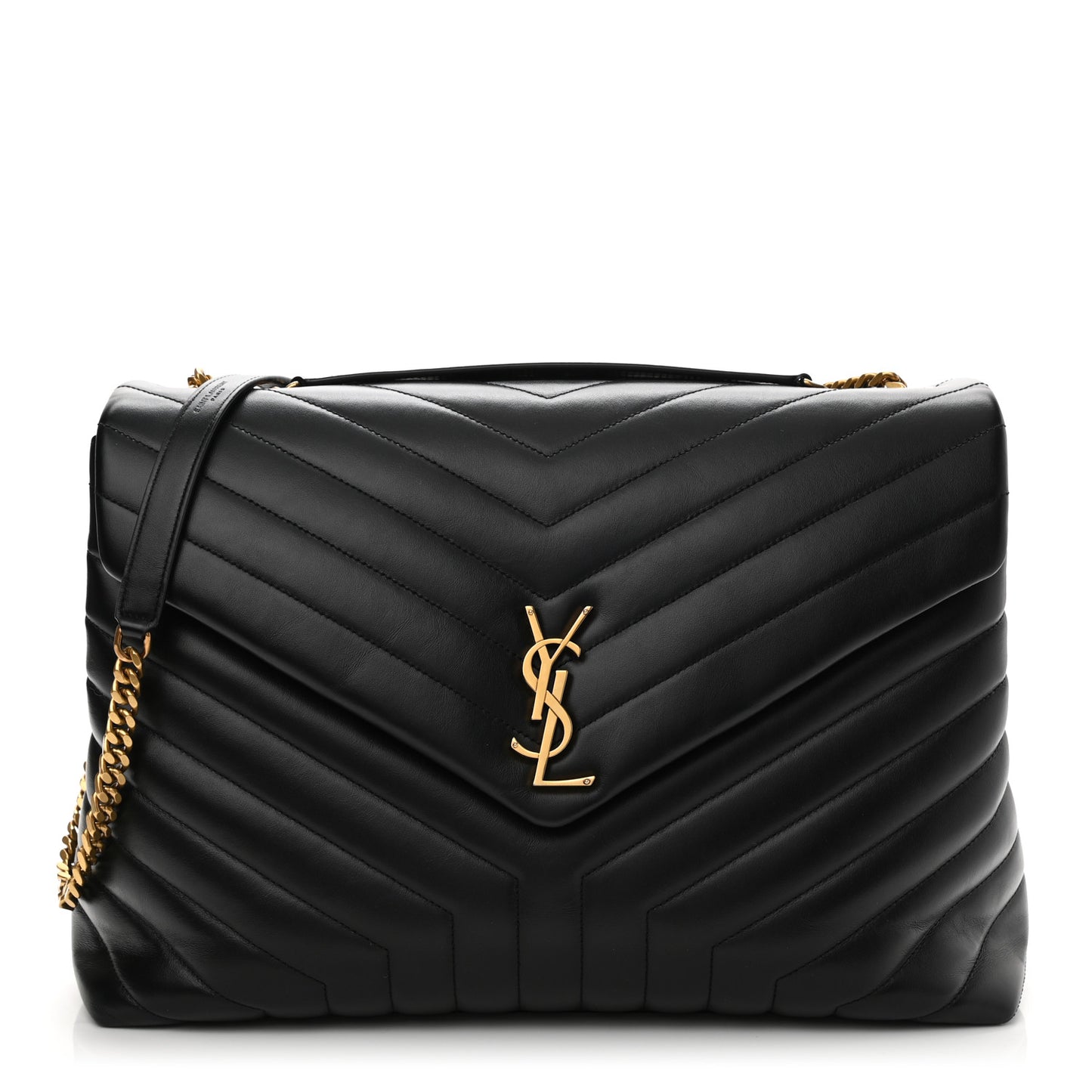 Calfskin Y Quilted Monogram Large Loulou Chain Satchel Black