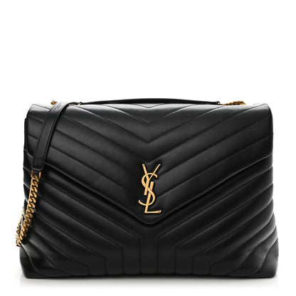 Saint Laurent Calfskin Y Quilted Monogram Large Loulou Chain Satchel Black 1 of 12