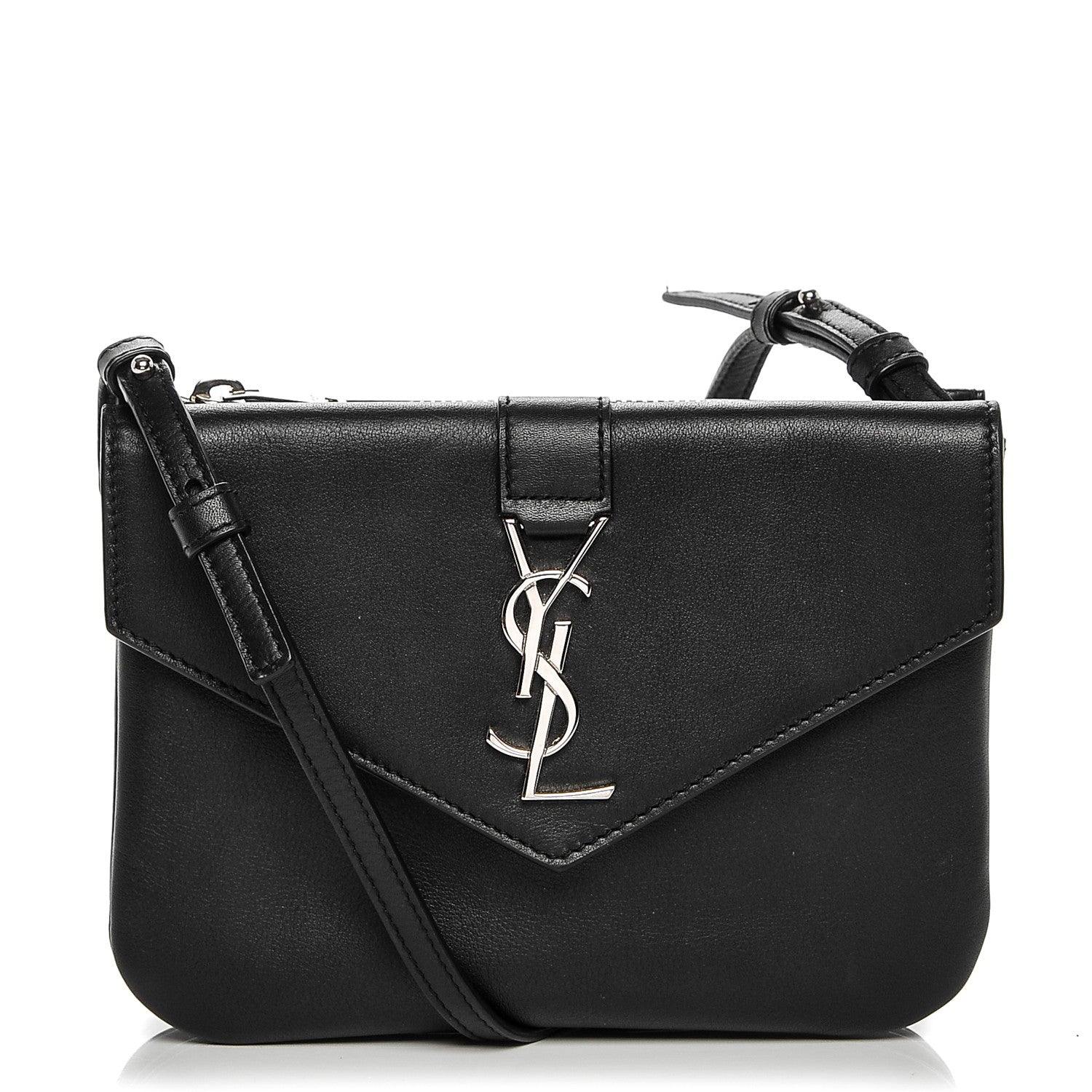 Saint Laurent Calfskin Monogram Tri Pocket Crossbody Bag Black 1 of 7