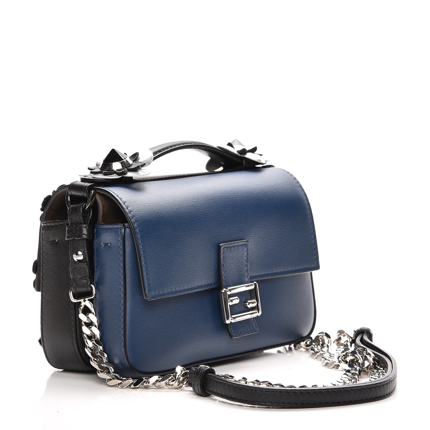 Fendi Vitello Dolce Flowerland Bi-Color Micro Double Baguette Black Iris 3 of 8