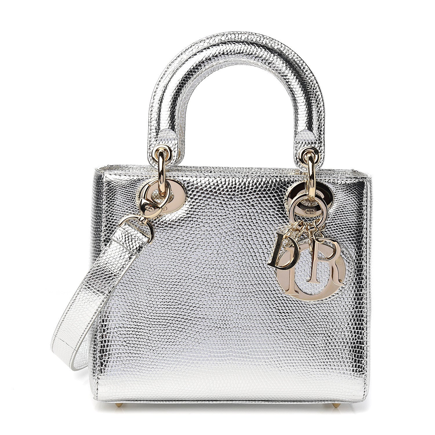 Christian Dior Metallic Lizard Small Lady Dior Argent 1 of 9