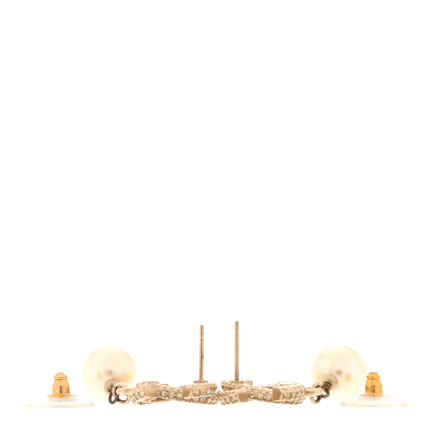 Crystal Pearl CC Drop Earrings Gold