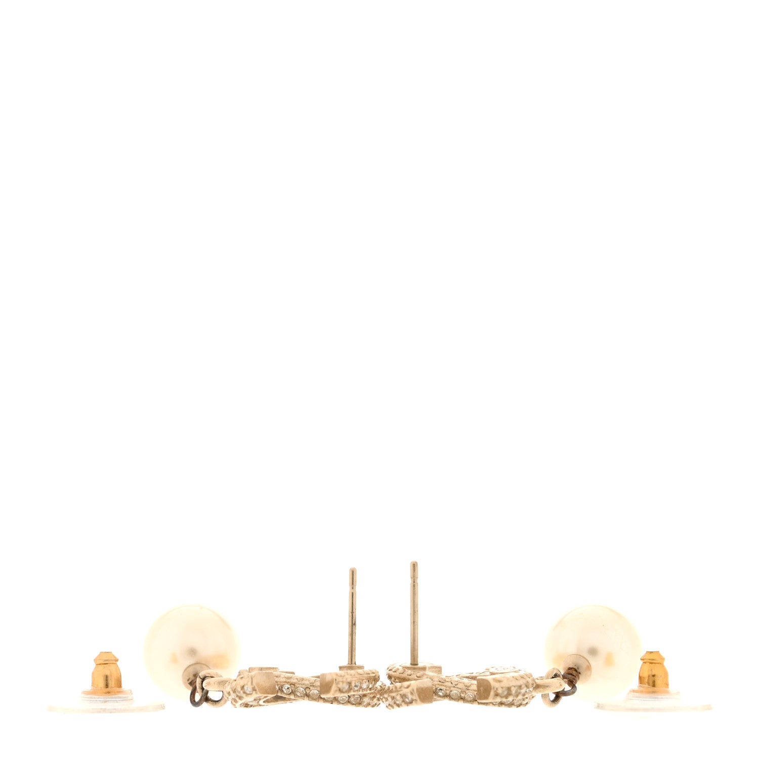 Chanel Crystal Pearl CC Drop Earrings Gold 3 of 5