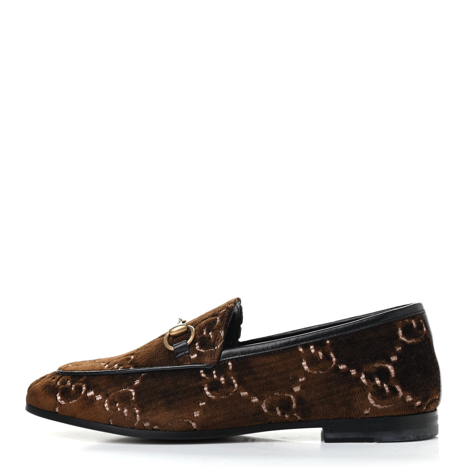 Gucci Velvet GG Monogram Horsebit Womens Jordaan Loafers 35.5 Brown Black 1 of 9