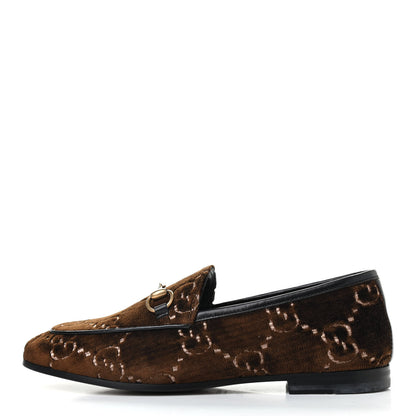 Gucci Velvet GG Monogram Horsebit Womens Jordaan Loafers 35.5 Brown Black 1 of 9