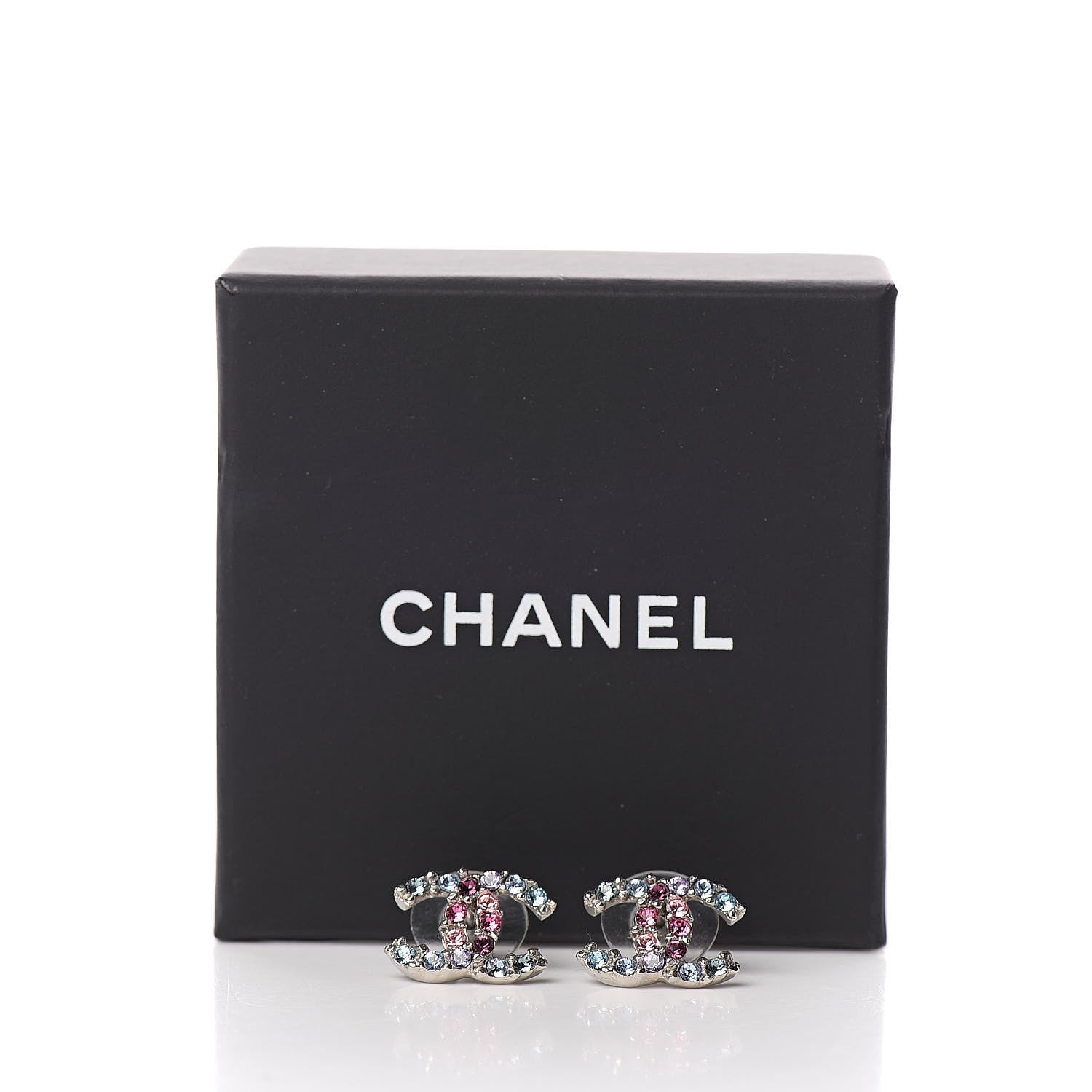 Chanel Crystal CC Earrings Silver Multicolor 5 of 5
