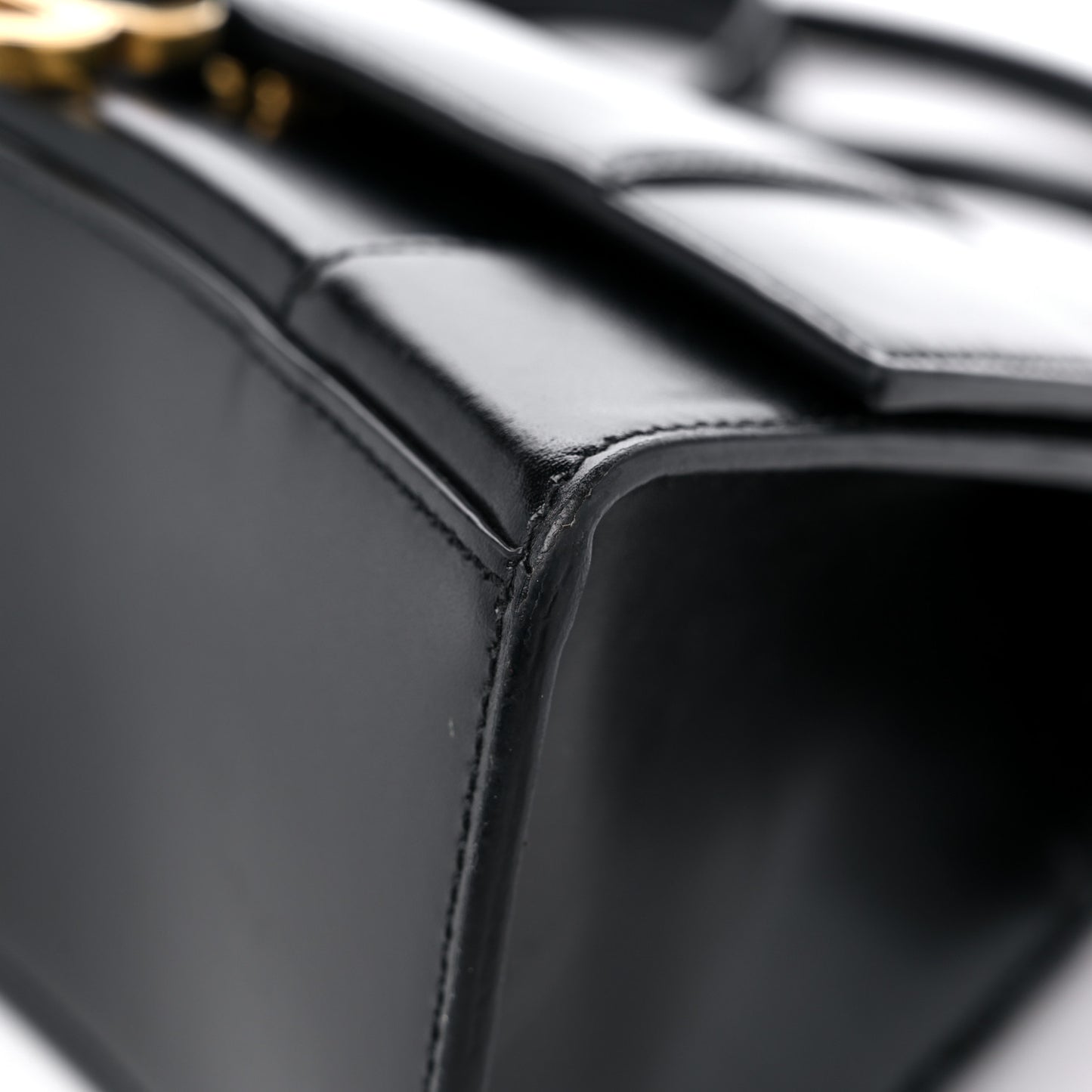 Shiny Box Calfskin Small Hourglass Top Handle Bag Black