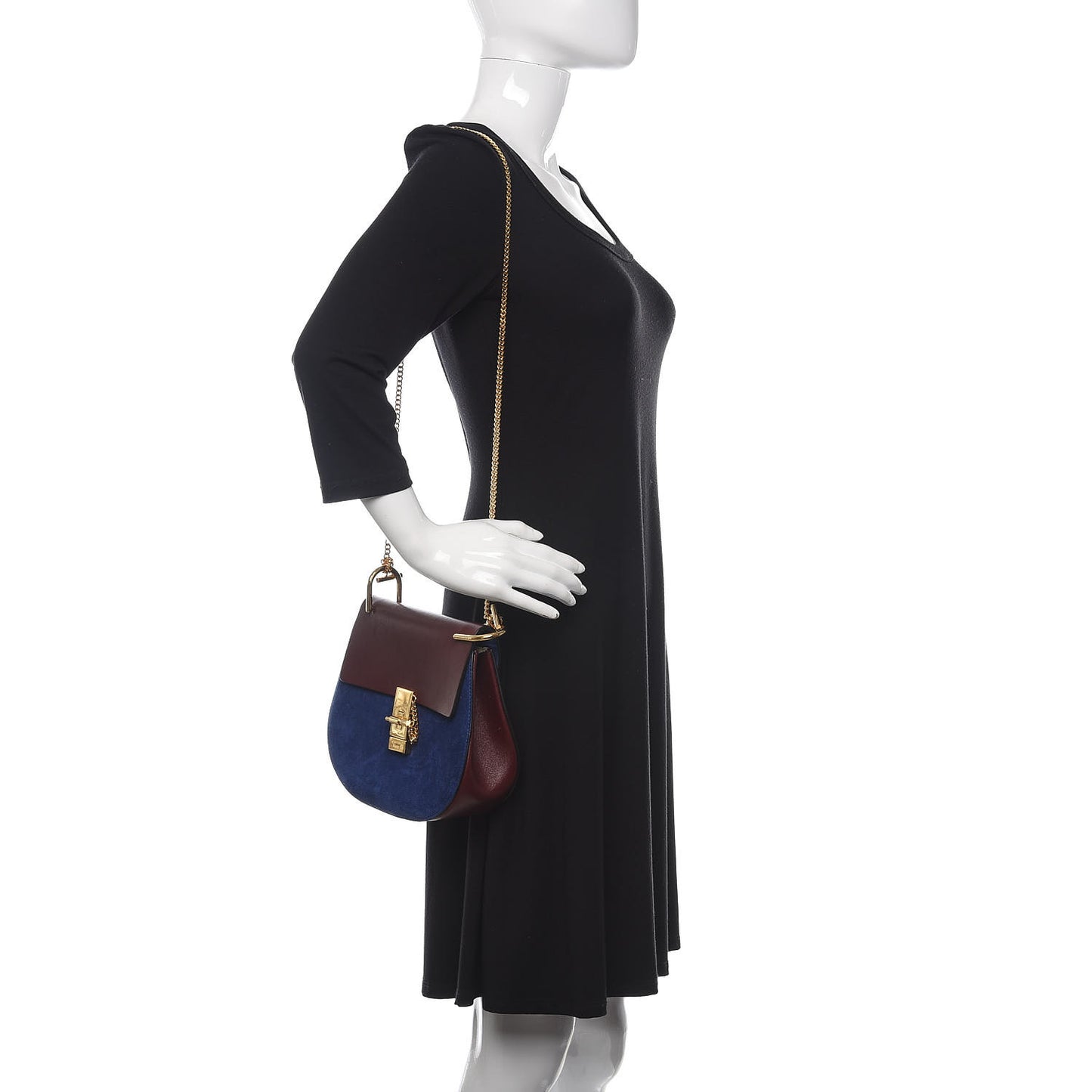 Suede Smooth Calfskin Drew Shoulder Bag Dark Velvet
