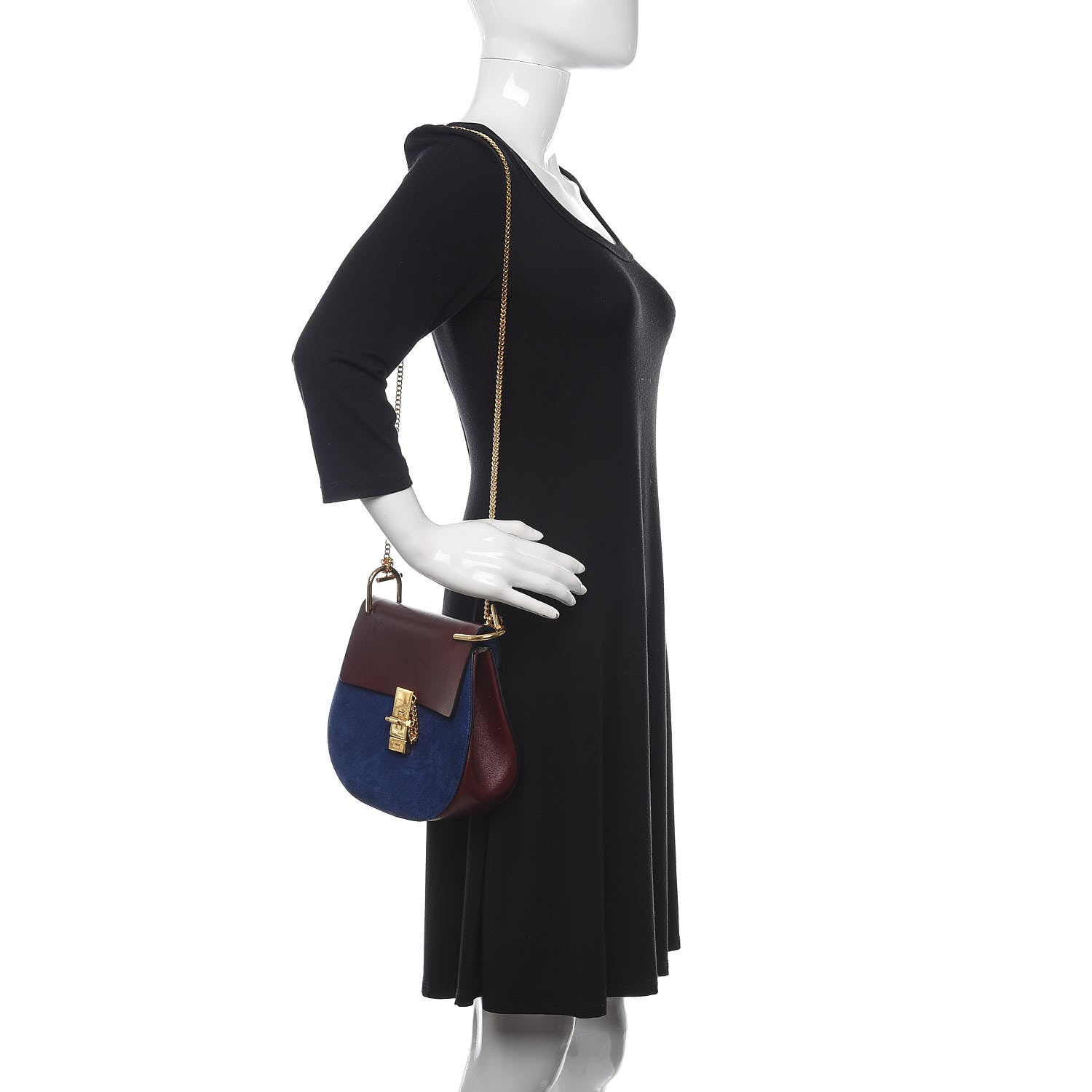 Chloe Suede Smooth Calfskin Drew Shoulder Bag Dark Velvet 2 of 10