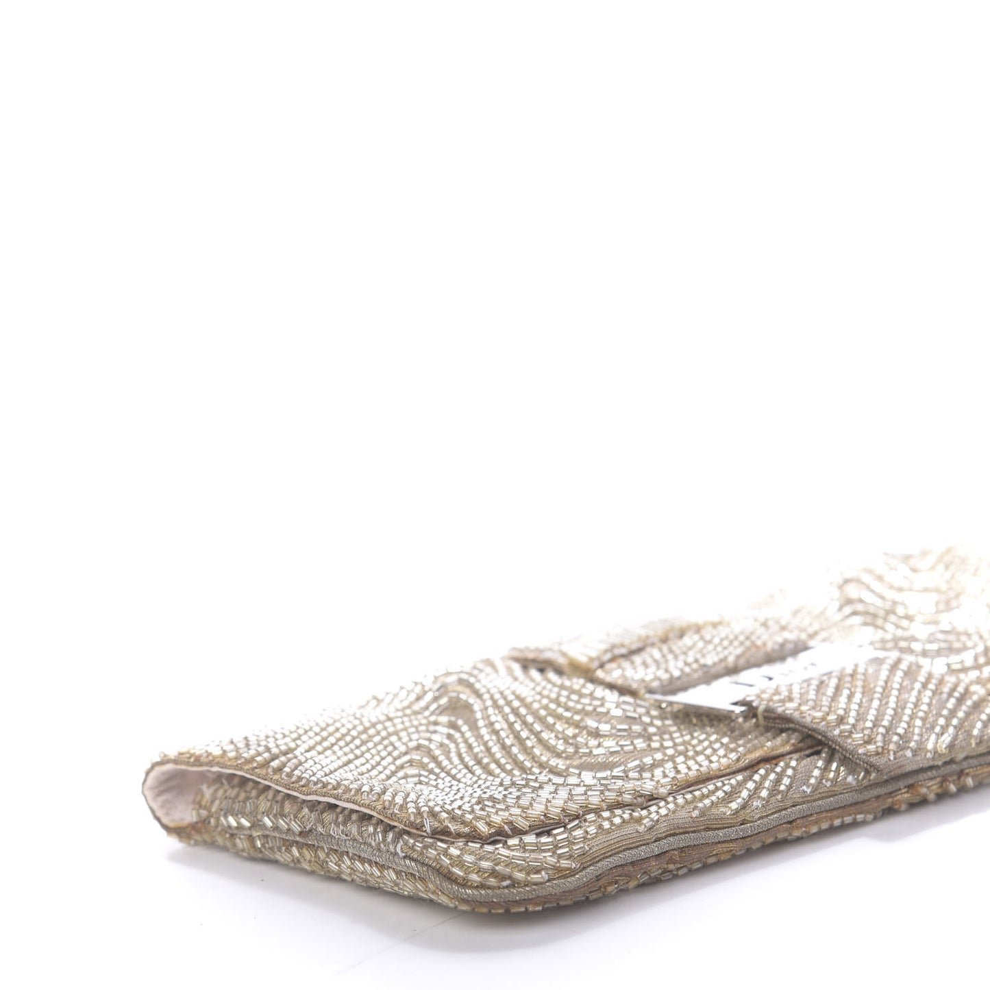 Beaded Fabric Flap Clutch Beige