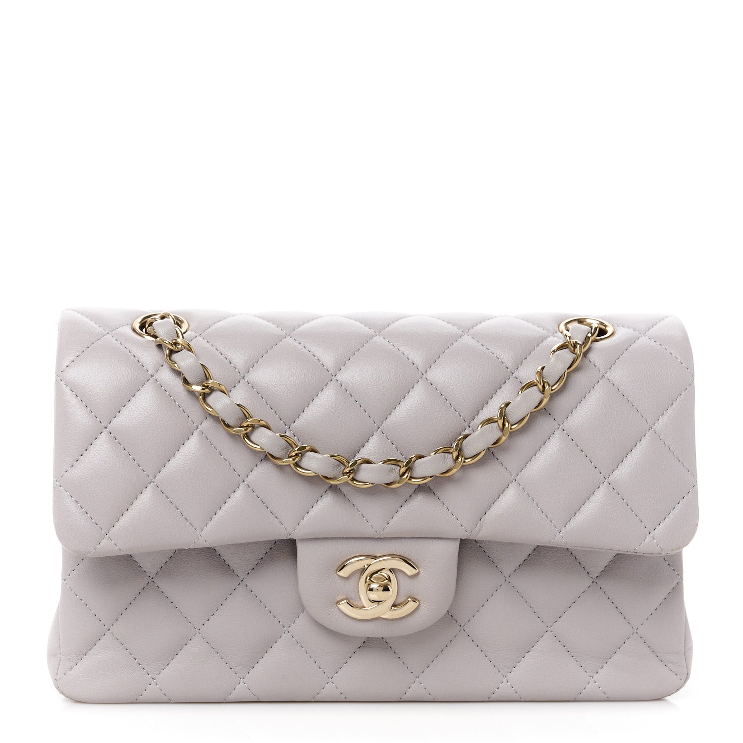 Chanel Lambskin Quilted Small Double Flap Light Grey 1 of 15